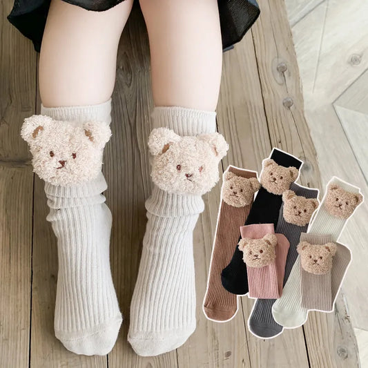 Cute Bear Knee High Baby Socks: Soft Cotton, Ages 2-8